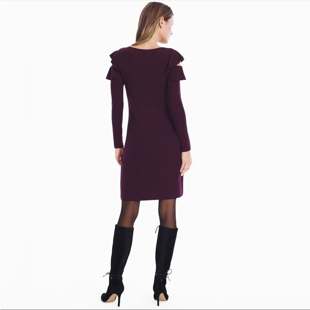 ⭐️NEW⭐️WhiteHouseBlackMarket WHBMLong Sleeve Ruffle Cold Shoulder Sheath Dress - Picture 2 of 10